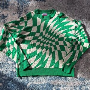 Edikted Green and Cream Swirl Crewneck Sweater